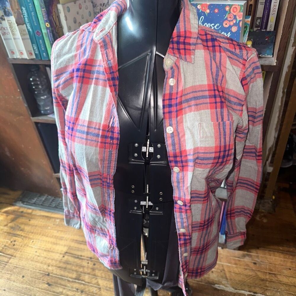 J Crew red plaid tartan flannel button down XS shirt